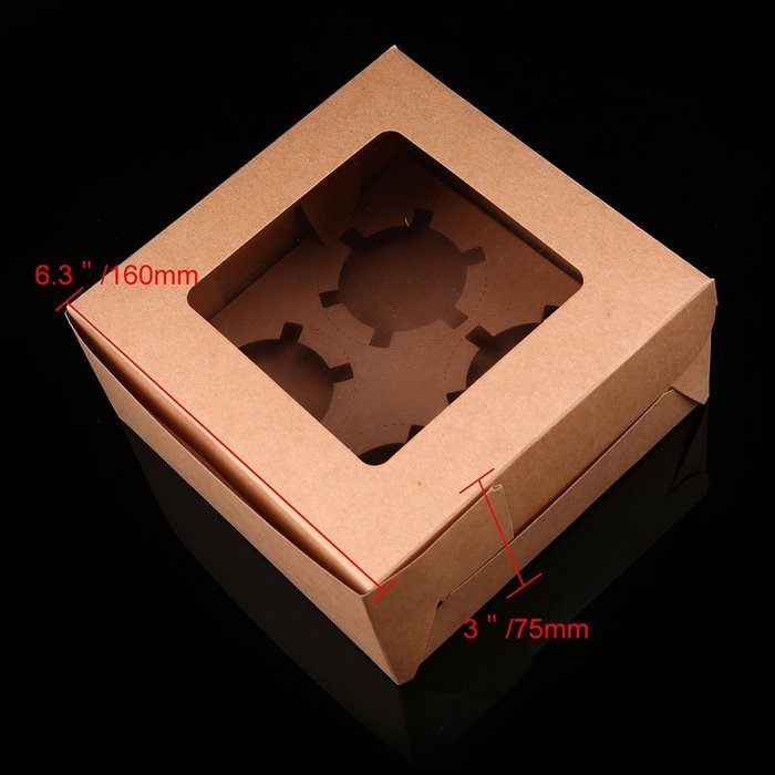 Whosee 4Pcs 6 holes Brown Muffin Holes Paper Cupcake Box N24