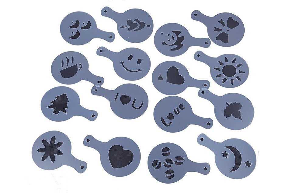 Coffee Stencil - Easy Cappuccino Art Barista Plastic Decorating Food Pastry Stencil - 16 Piece Set N3
