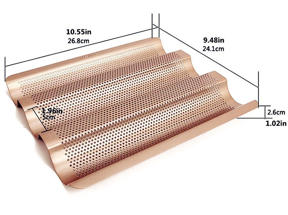 N J Z Y Non-stick 3 Baguette Pan Perforated French Loaf Pan French Bread Pan N2