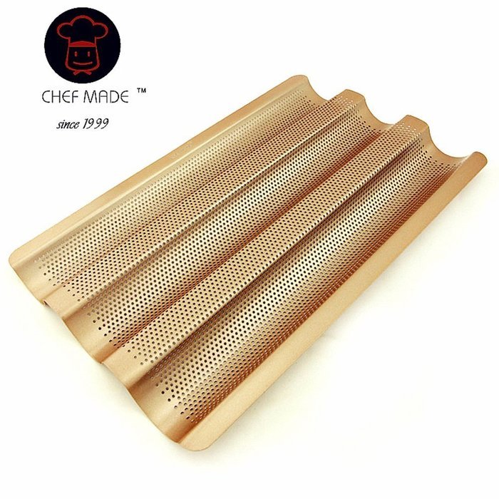 N J Z Y Non-stick 3 Baguette Pan Perforated French Loaf Pan French Bread Pan N3