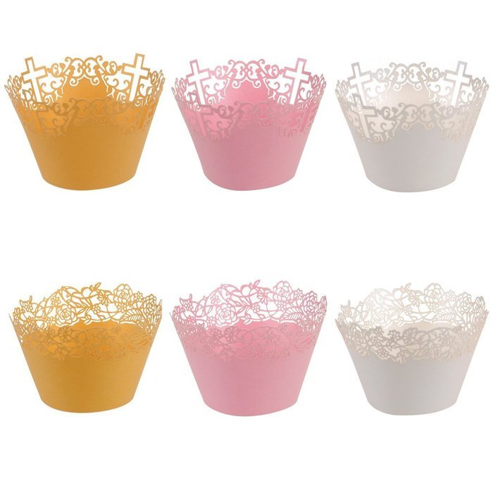 50pcs Filigree Vine Lace Cut Cupcake Wrapper Liner Baking Cup Case Trays Wedding Birthday - Yellow, Cross N7