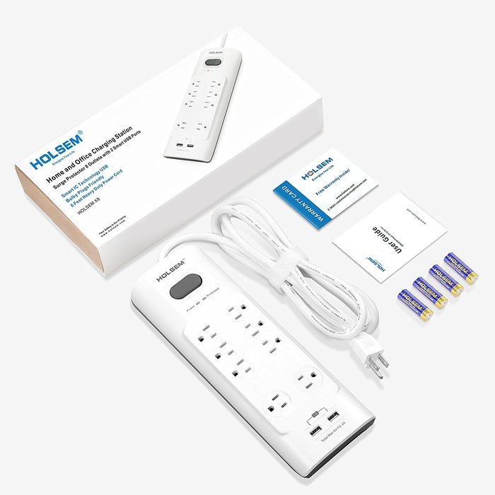 HOLSEM 5 Outlets Surge Protector Power Strip with 2 USB Charging Ports (5V/2.1A) and 4' Heavy Duty Extension Cord... N25