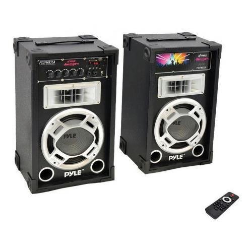 Pyle PSUFM835A Pro 800 Watt Disco Jam Powered Two-Way PA Speaker System w/ USB/SD Card Readers, FM Radio
