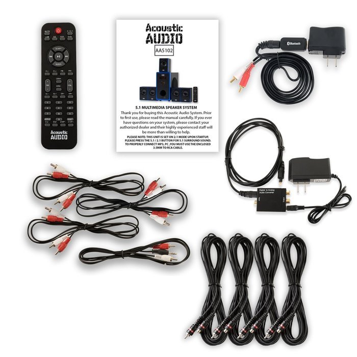 Acoustic Audio AA5102 Home 5.1 Speaker System with Bluetooth Optical Input and 4 Extension Cables N2