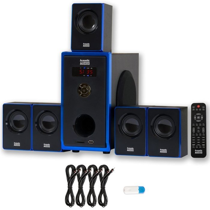 Acoustic Audio AA5102 Home Theater 5.1 Speaker System with USB Bluetooth and 4 Extension Cables N2