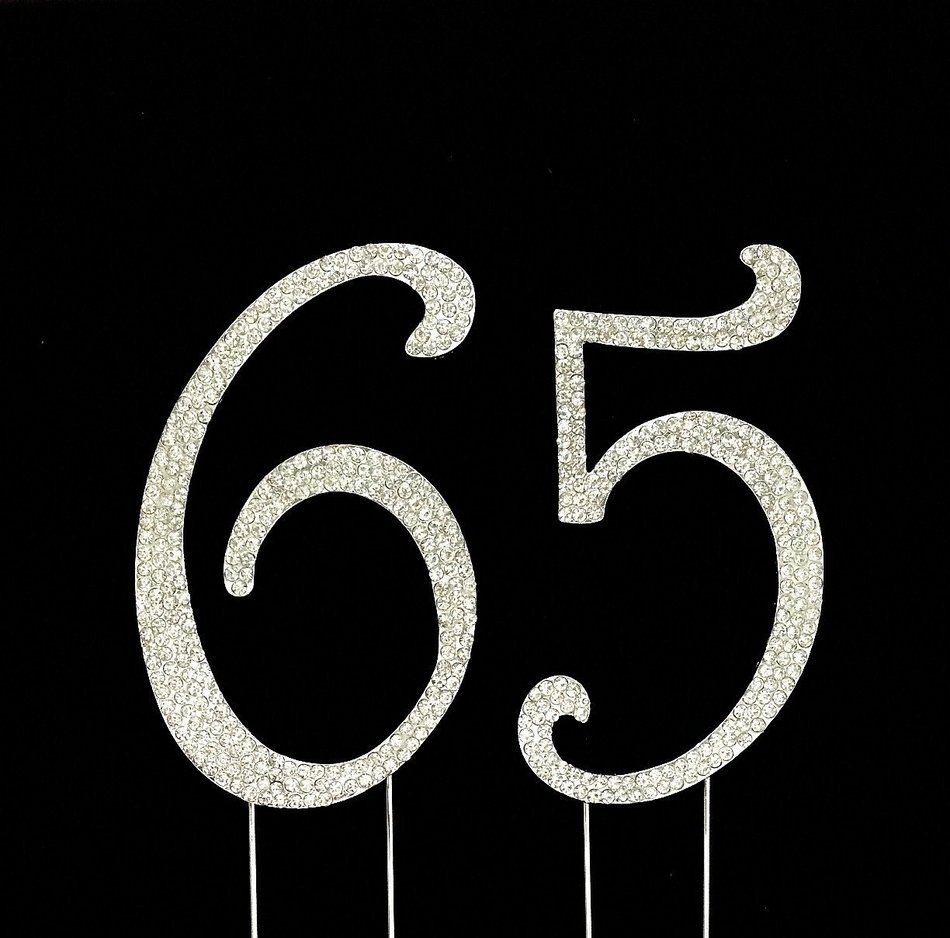 Large 65th Birthday / Wedding Anniversary Number Cake Topper with Sparkling Rhinestone Crystals - 4 1/2" Tall...