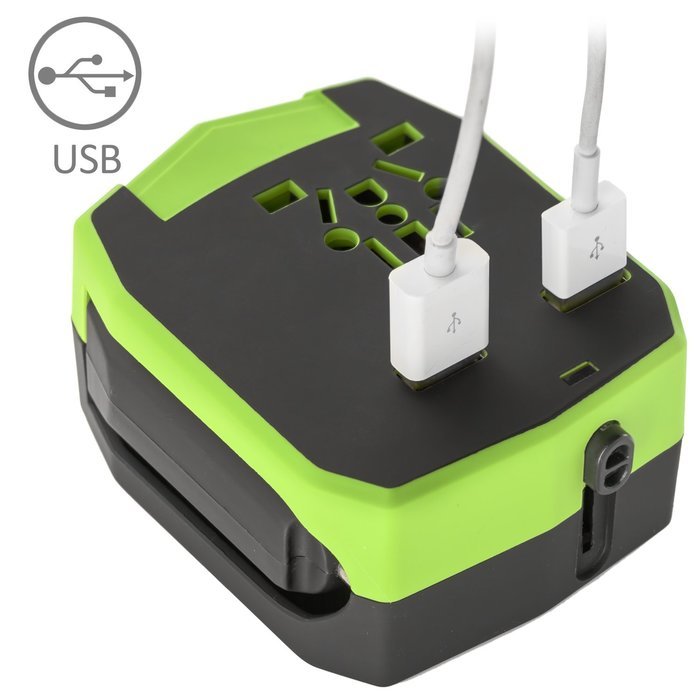Yubi Power Dual Outlet Travel Adapter with 2 Universal Outlets - Built In Surge Protector and Neon Light Indicator... N35