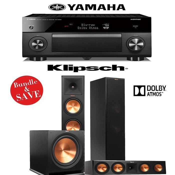 Klipsch RP-280FA 3.1 Dolby Atmos Home Theater System with Yamaha RX-A3060BL 11.2-Ch Network A/V Receiver
