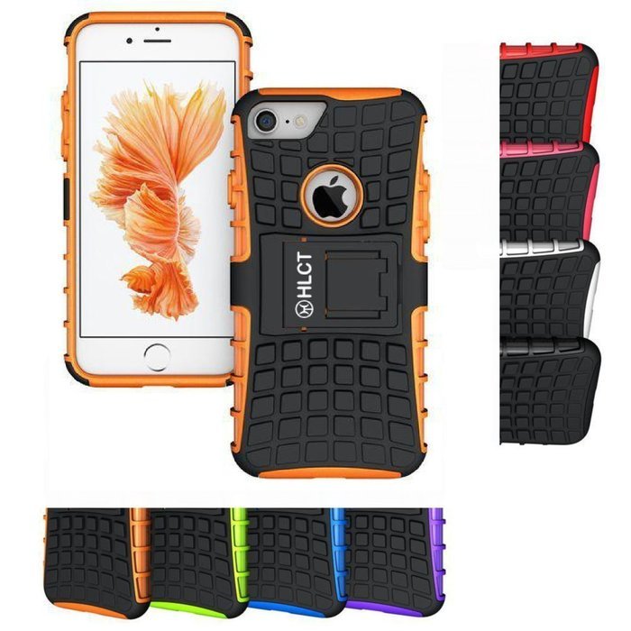 iPhone 7 Case, HLCT Rugged Shock Proof Dual-Layer Case with Built-In Kickstand for iPhone 7 4.7 Inch (Orange)