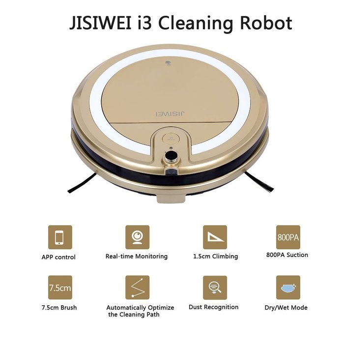 JISIWEI Vacuum Cleaning Robot i3 with Built-in HD Camera APP Remote Control for Android and iOS Smartphone (Golden) N2