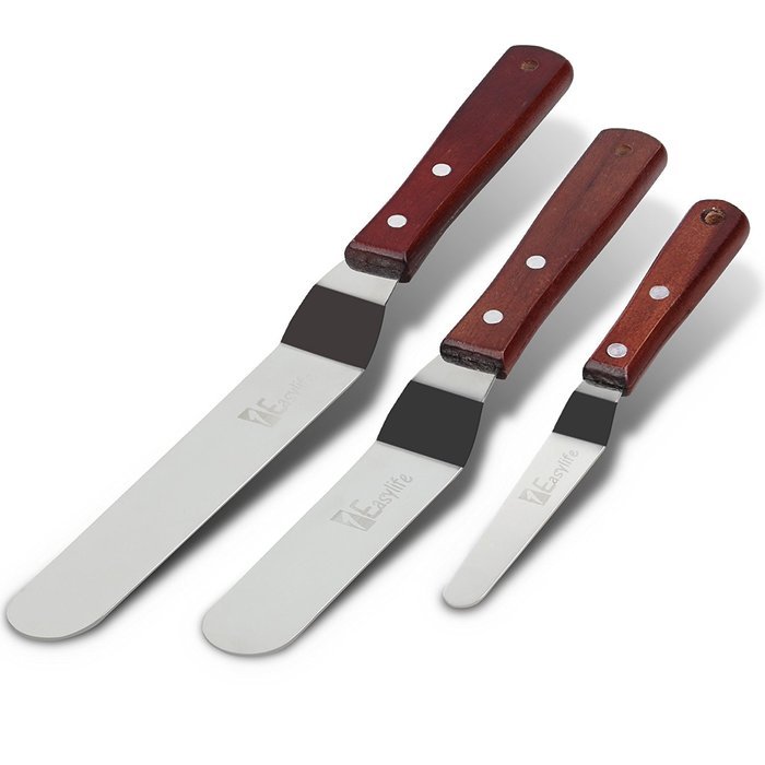 1Easylife Offset Cake Icing Spatula Set with Wooden Handle, 7.5" - 10.8" - 12.8" Angled Cake Frosting Spatula,... N5