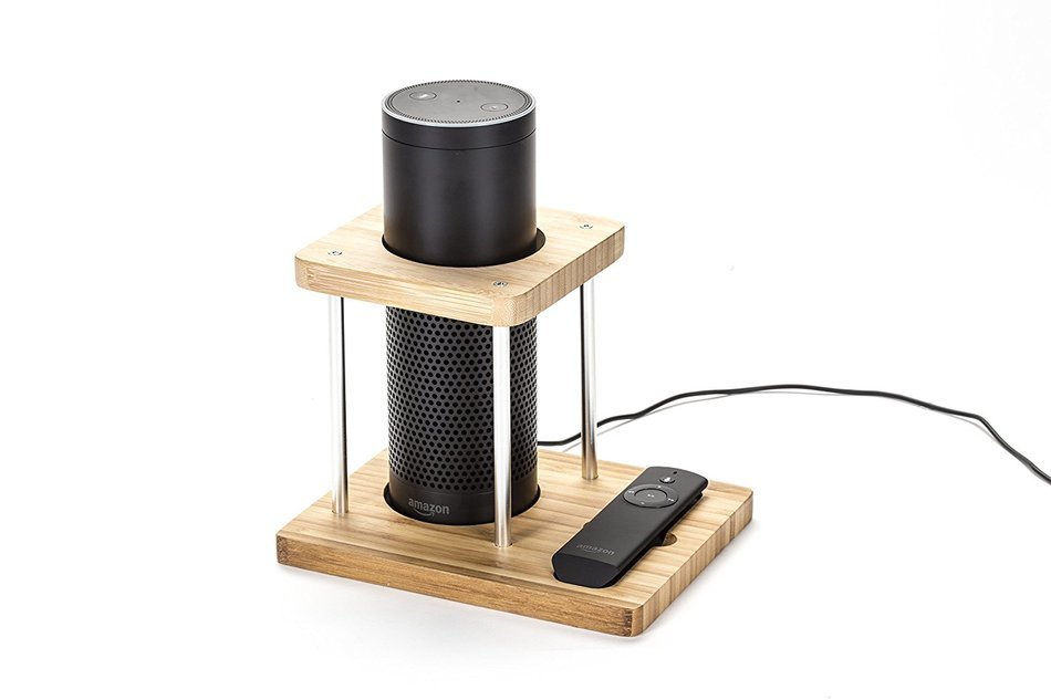 Speaker Stand for Amazon Echo, UE Boom and Other Models - Protect and Stabilize Alexa by Wasserstein (Bamboo) N3