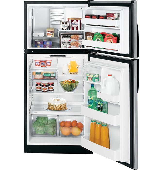 GE REFRIGERATORS 632134 Energy Star 18 cu. ft. Top Freezer Refrigerator, Clean steel/Black Case, Reversible Door...