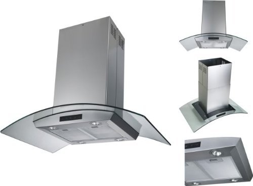 36" Glass Island Mount Range Hood with 870cfm Dishwasher Safe 6" Round Duct Vent Six Layer Grease Filters Electronic...