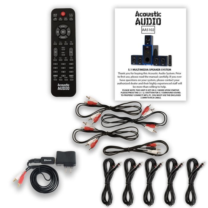Acoustic Audio AA5102 Home Theater 5.1 Speaker System with Bluetooth and 5 Extension Cables