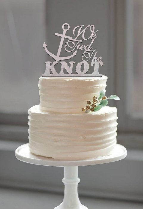 Buythrow Beach Wedding Anchor Cake Topper "Tied the Knot" Quote for Nautical Wedding Theme