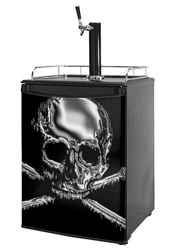 Kegerator Skin - Chrome Skull on Black (fits medium sized dorm fridge and kegerators)
