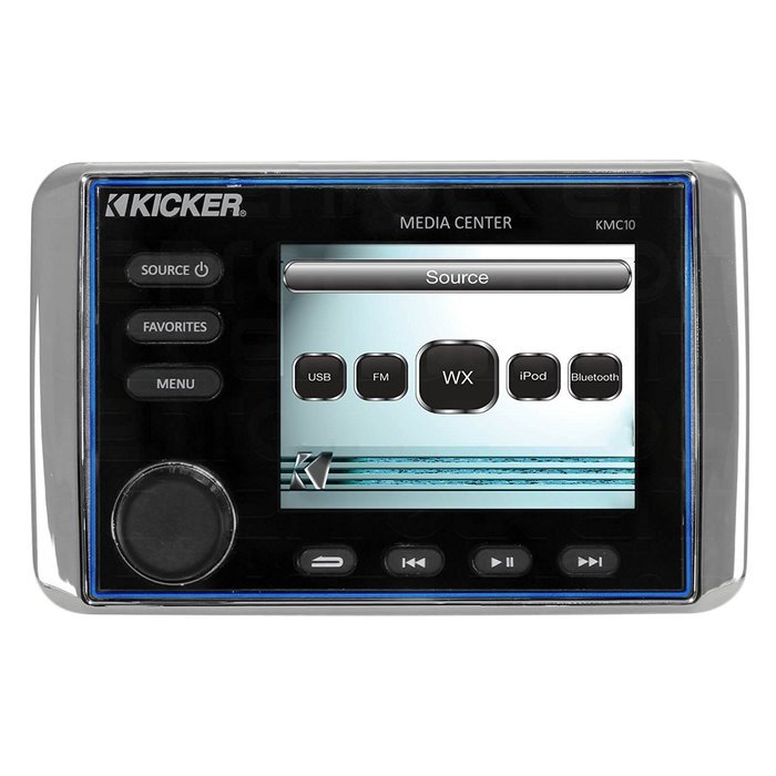 Kicker KMC10 All In One Marine Boat Bluetooth Stereo Receiver Bundle Combo With 2x 6.5" Inch White Bookshelf Waterproof...