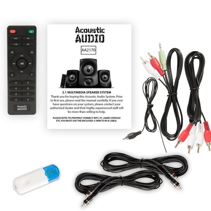 Acoustic Audio AA2170 Home 2.1 Speaker System with Bluetooth FM Tuner USB and 2 Extension Cables