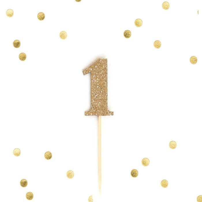 Set of 10 - Gold Glitter Number 1 One Year Old Cupcake Cake Picks, Baby First Birthday Cake Topper, Metallic Gold... N4