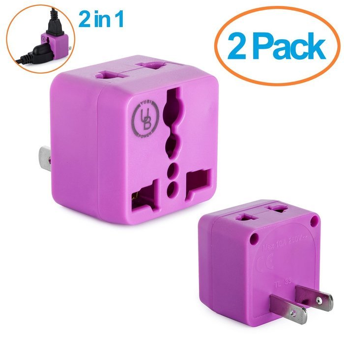 Yubi Power 2 in 1 Universal Travel Adapter with 2 Universal Outlets - Built in Surge Protector - 5 Pack - Green... N10
