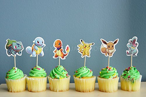 Set of 24 Pokemon inspired Cupcake Toppers food picks double sided by Kate & Jake N3