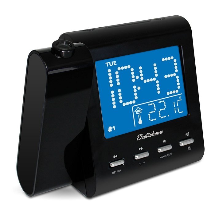 Electrohome EAAC601 Projection Alarm Clock with AM/FM Radio, Battery Backup, Auto Time Set, Dual Alarm, Nap/Sleep... N5
