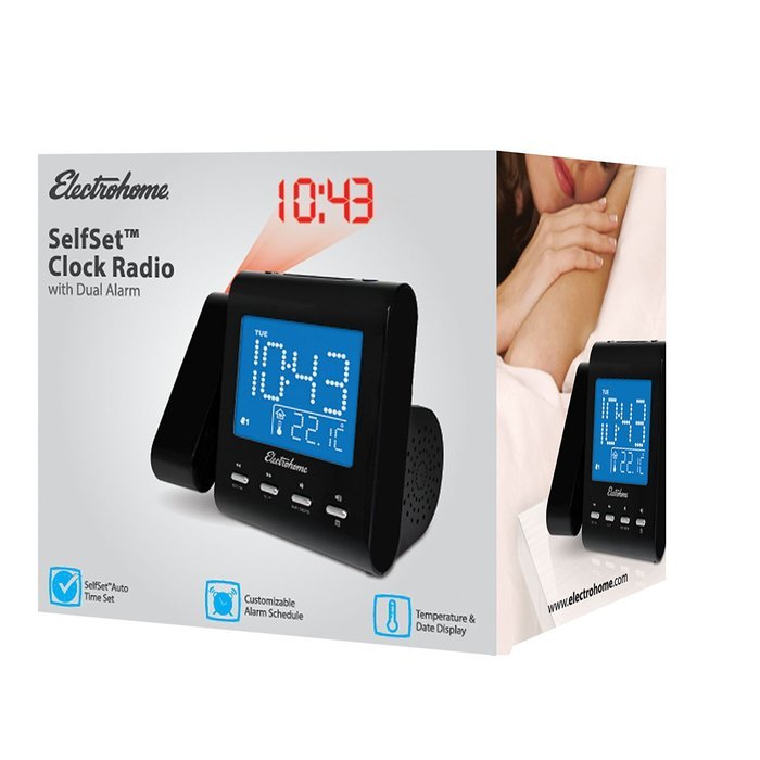 Electrohome EAAC601 Projection Alarm Clock with AM/FM Radio, Battery Backup, Auto Time Set, Dual Alarm, Nap/Sleep... N7