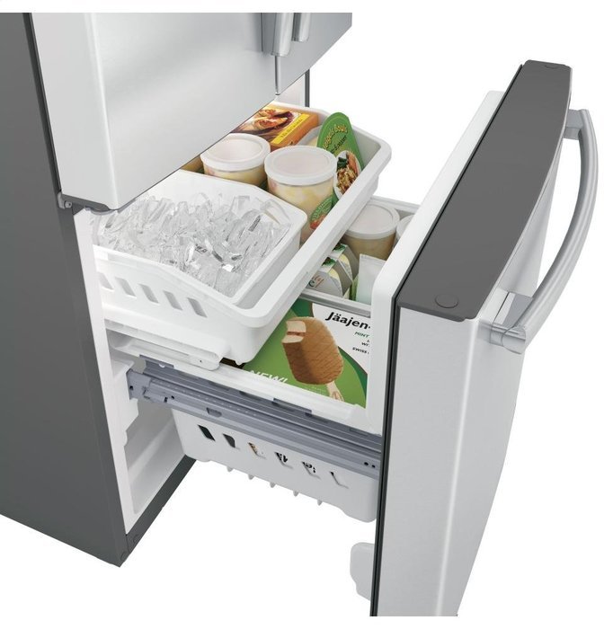 GE GNE21FSKSS 30" French Door Refrigerator with 20.8 cu. ft. Total Capacity, 2 Glass Shelves, 6 cu. ft. Freezer...