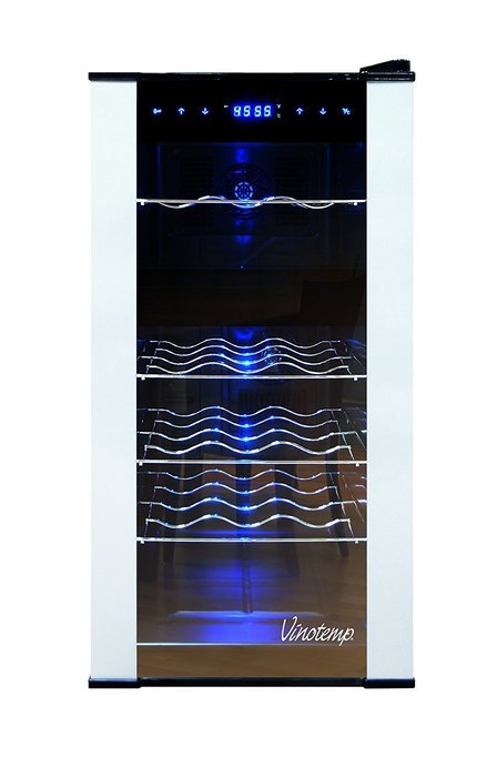Vinotemp VT-18PTED-2Z 18 Bottle Dual-Zone Thermoelectric Wine Cooler, Black N3