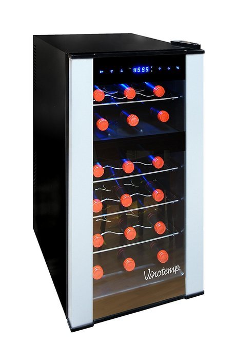 Vinotemp VT-18PTED-2Z 18 Bottle Dual-Zone Thermoelectric Wine Cooler, Black N4