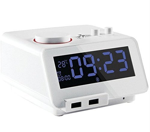 C12 Bluetooth Alarm Clock with Dual USB Charging Ports (White) Line-in Audio and Bluetooth, for Most Smartphones...