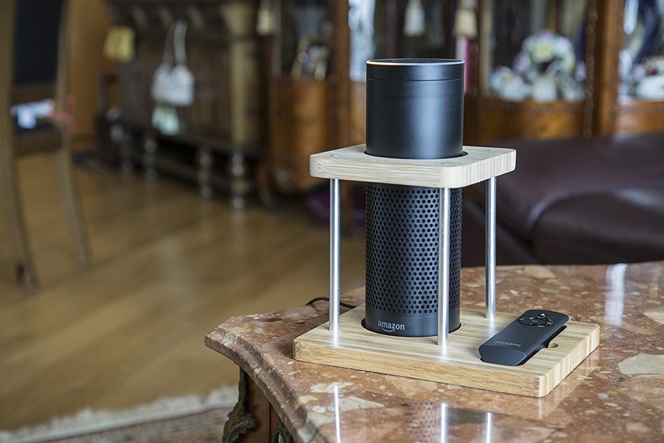 Speaker Stand for Amazon Echo, UE Boom and Other Models - Protect and Stabilize Alexa by Wasserstein (Bamboo) N9