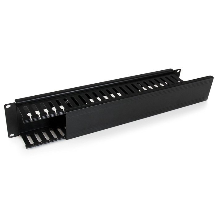 StarTech.com 2U Horizontal Finger Duct Rack Cable Management Panel with Cover CMDUCT2U Black N5