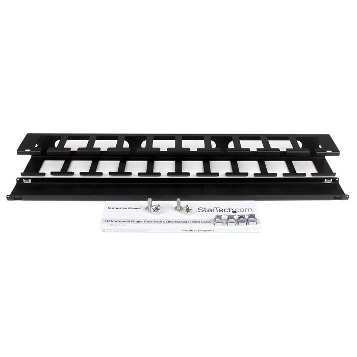 StarTech.com 2U Horizontal Finger Duct Rack Cable Management Panel with Cover CMDUCT2U Black N11
