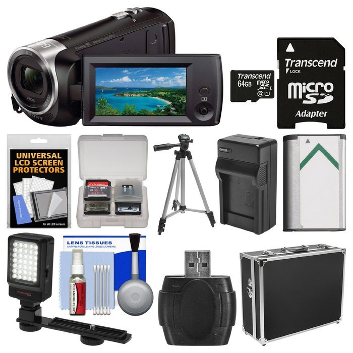 Sony Handycam HDR-CX405 1080p HD Video Camera Camcorder with 64GB Card + Hard Case + LED Light + Battery & Charger...