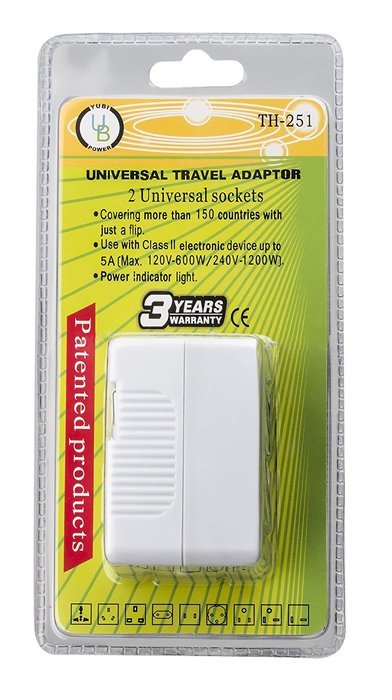 Yubi Power Dual Outlet Travel Adapter with 2 Universal Outlets - Built In Surge Protector and Neon Light Indicator... N47