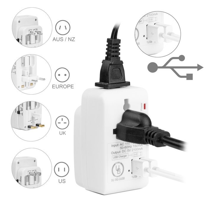 Yubi Power Dual Outlet Travel Adapter with 2 Universal Outlets - Built In Surge Protector and Neon Light Indicator... N50