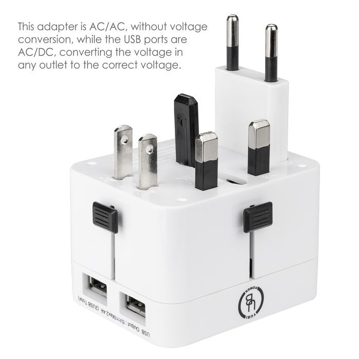 Yubi Power Dual Outlet Travel Adapter with 2 Universal Outlets - Built In Surge Protector and Neon Light Indicator... N56