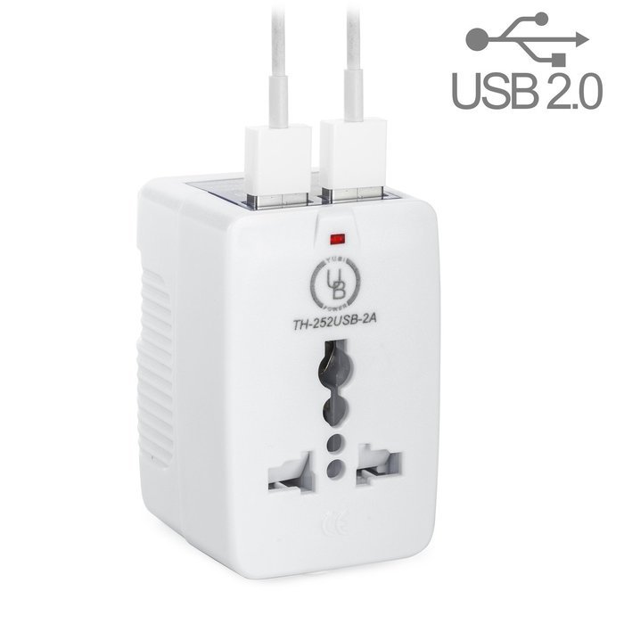 Yubi Power Dual Outlet Travel Adapter with 2 Universal Outlets - Built In Surge Protector and Neon Light Indicator... N61