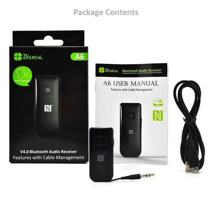 Disnix A6 Mini Wireless Audio Receiver 3.5mm Bluetooth V4.0 Car Stereo Adapter A2dp with Apt-x & NFC &ndash; Ideal for... N7