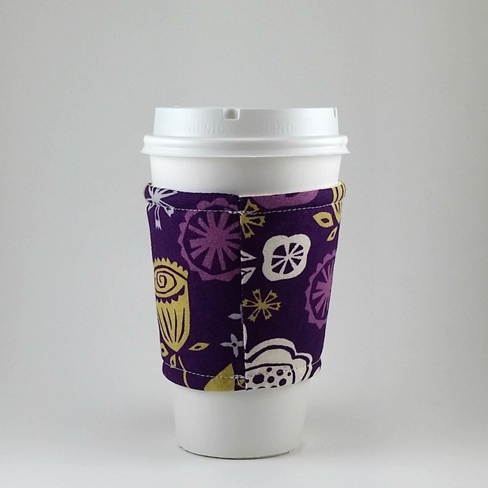 Reusable Cup Cozy, Coffee Sleeve, Insulated, Handmade, Purple N2