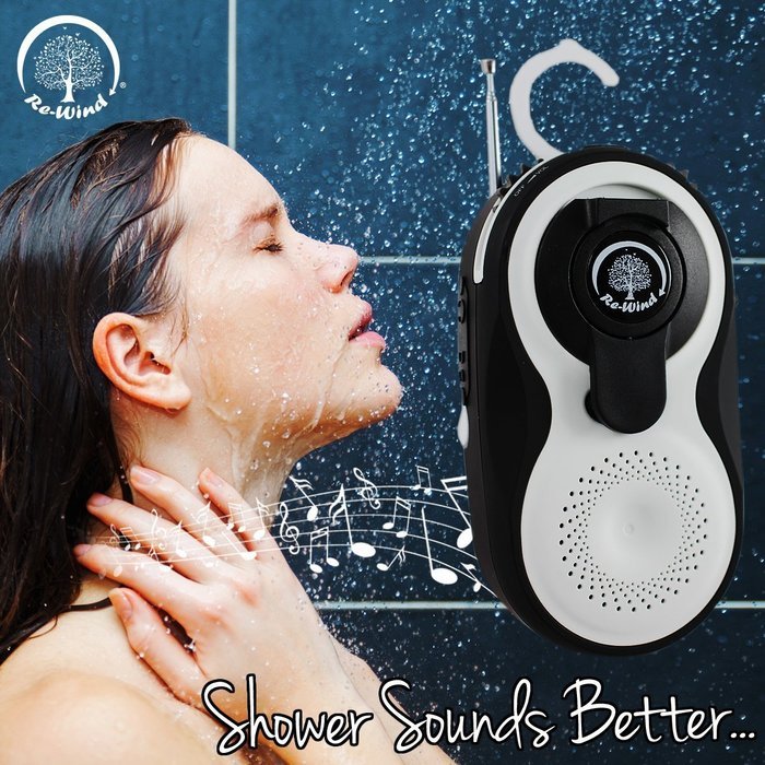 NEW Re-Wind Wind-up Splashproof AM/FM Bathroom Shower Radio - Ideal Accessory for the Bathroom or Outdoor use,...