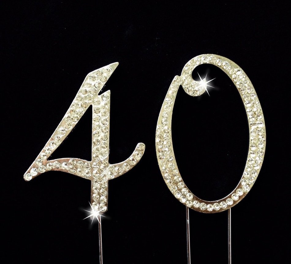 40th Birthday / Wedding Anniversary Number Cake Topper with Sparkling Rhinestone Crystals - 2.75