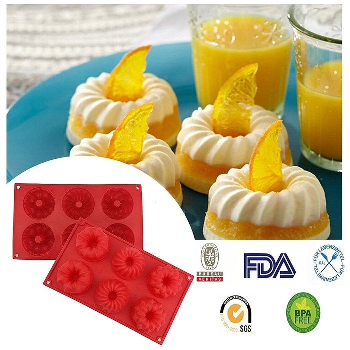 Bundt Cake Mold, SySrion 6-cavity Silicone Fancy Bundt Cake, Muffin Cups, Coffee Cake, Cupcake, Brownie and Cornbread... N9