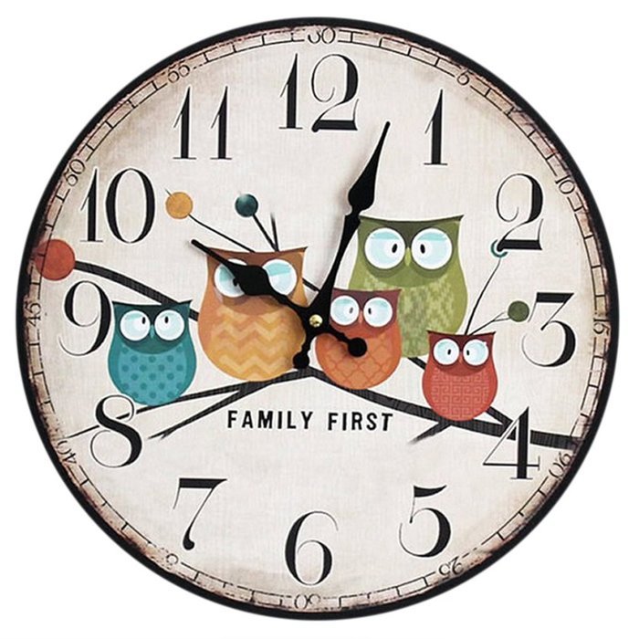 MuLuo Continental Round Wooden Home Clocks Wall Timepiece for Living room study bedroom yellow N5