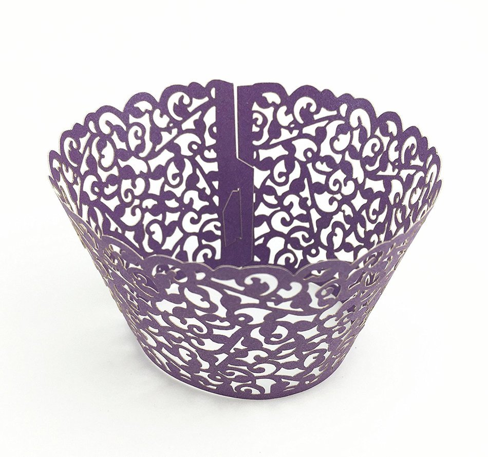 Yansanido 12 set pink Filigree Artistic Bake Little Vine Lace Laser Cut Cupcake Wrapper Cup Muffin Case Trays... N25