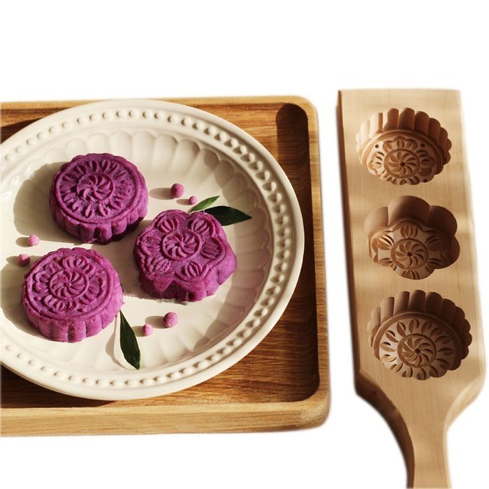 Wooden Moon Cake Steamed Pumpkin Pie Pasta Rice Cake Wooden Baking Mold (Three Mold) N2
