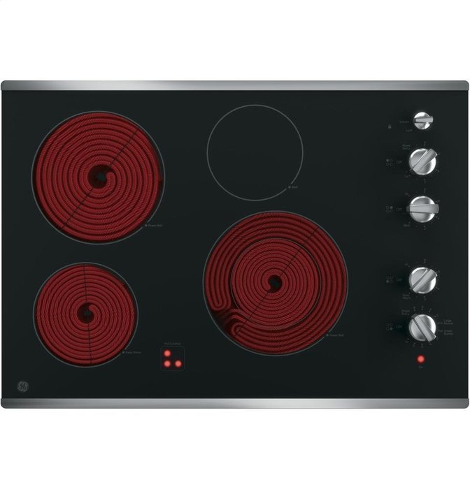 GE JP3530SJSS Built-In Knob Control Electric Cooktop, Black Ceramic Top with Stainless Steel Trim N2