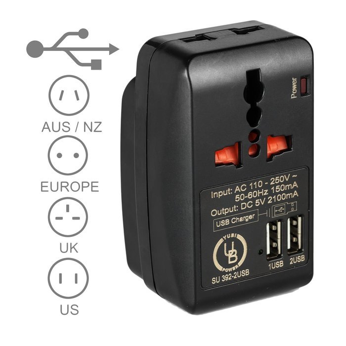 Yubi Power Dual Outlet Travel Adapter with 2 Universal Outlets - Built ...